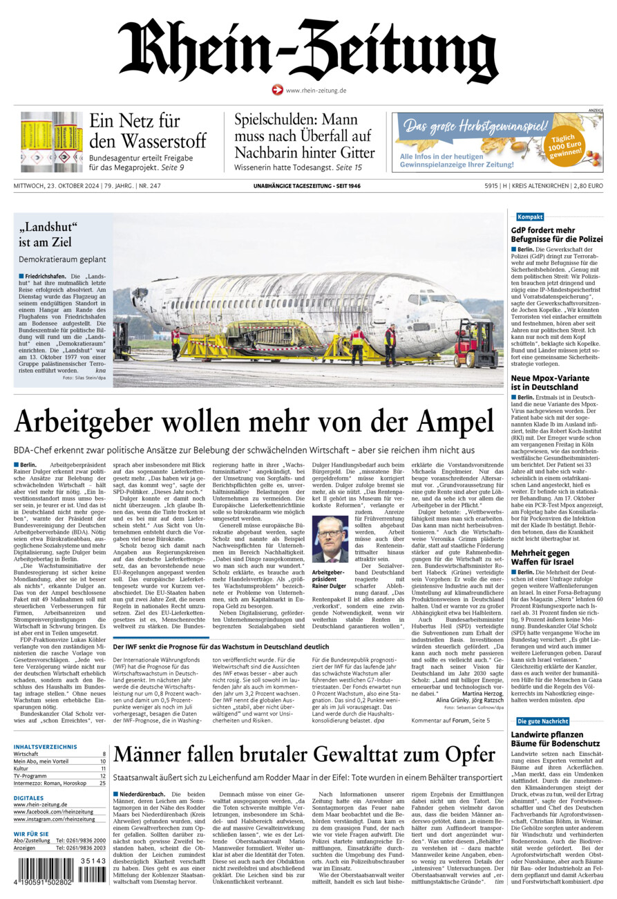 Rhein-Zeitung Kreis Altenkirchen vom Mittwoch, 23.10.2024