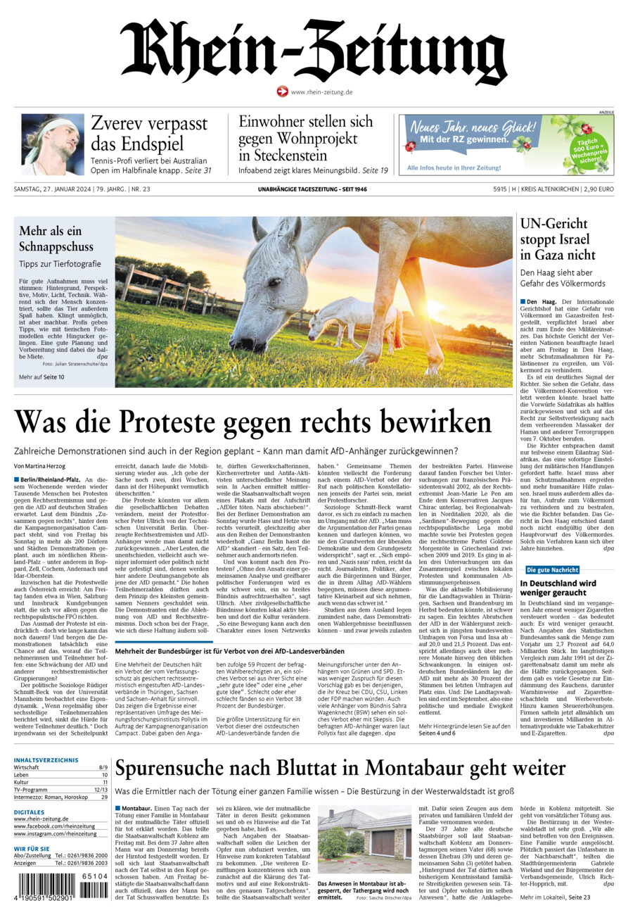 Rhein-Zeitung Kreis Altenkirchen vom Samstag, 27.01.2024