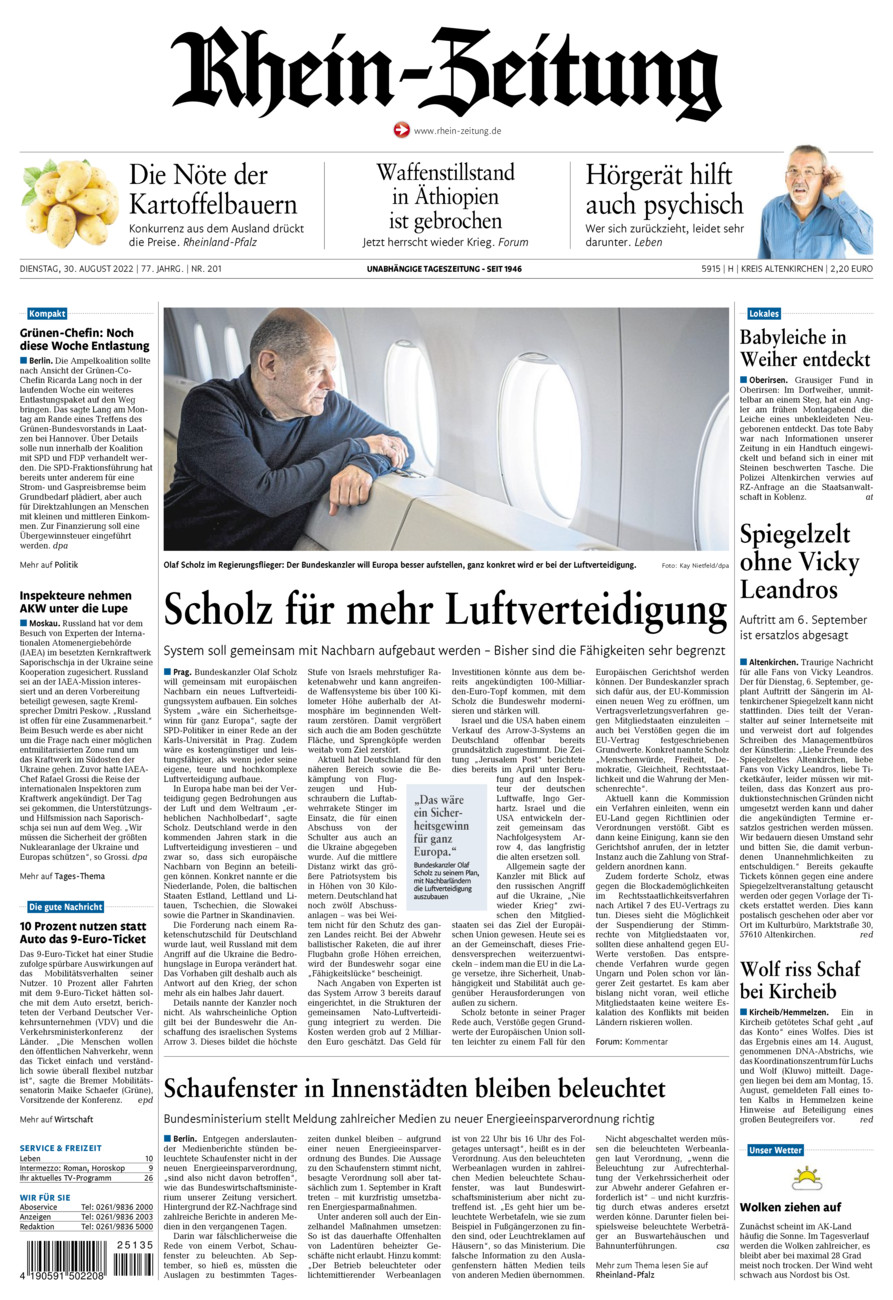 Rhein-Zeitung Kreis Altenkirchen vom Dienstag, 30.08.2022