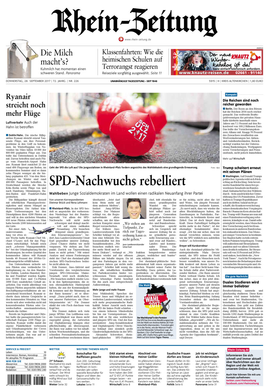 Rhein-Zeitung Kreis Altenkirchen vom Donnerstag, 28.09.2017