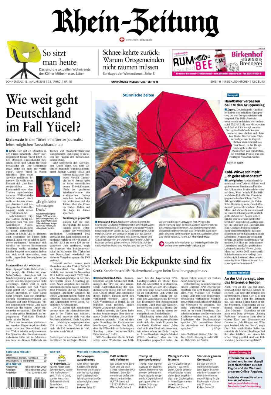 Rhein-Zeitung Kreis Altenkirchen vom Donnerstag, 18.01.2018