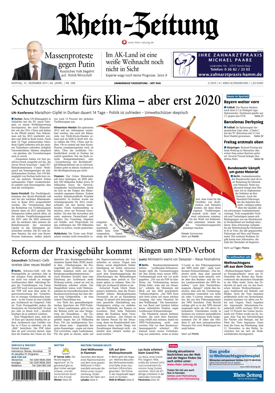 Rhein-Zeitung Kreis Altenkirchen vom Montag, 12.12.2011