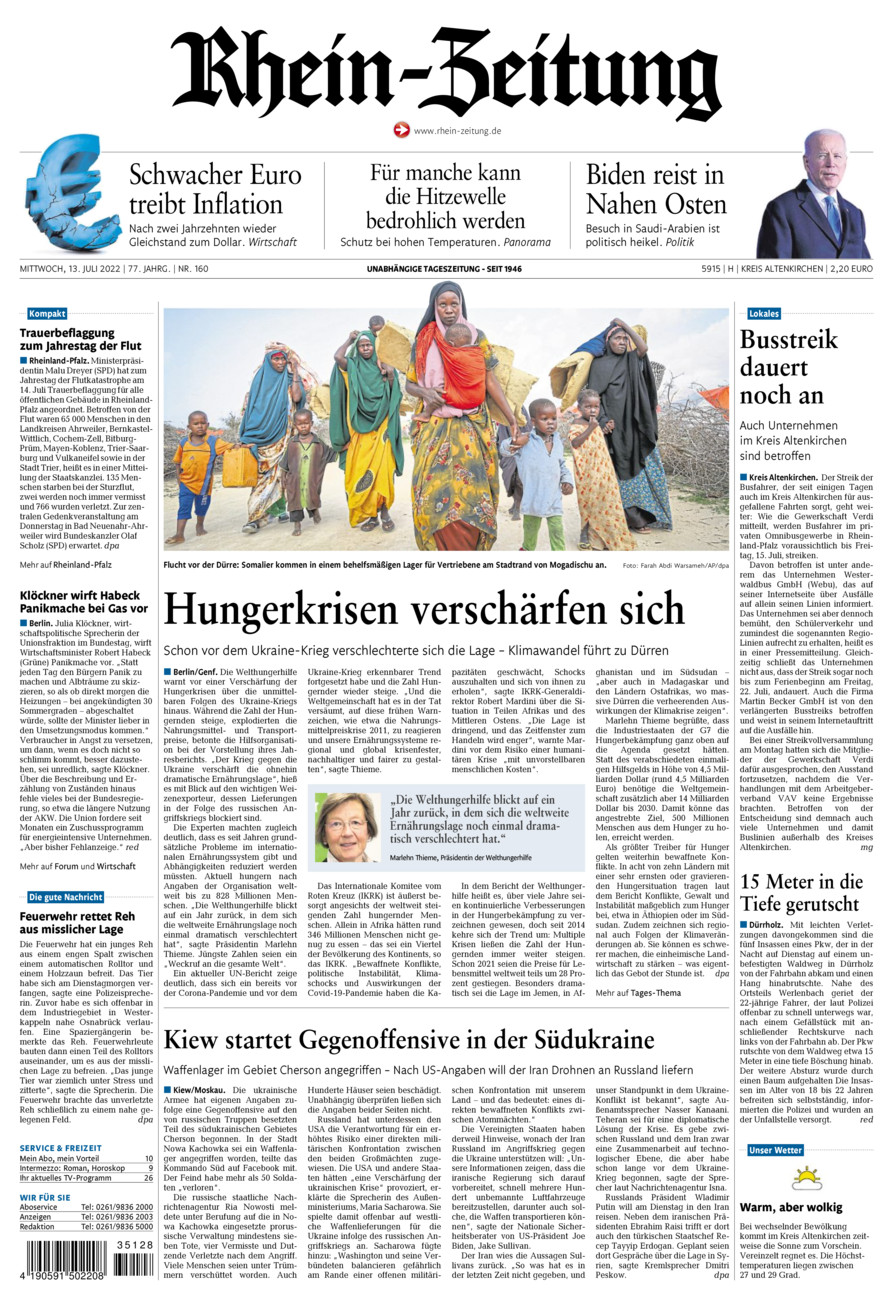 Rhein-Zeitung Kreis Altenkirchen vom Mittwoch, 13.07.2022