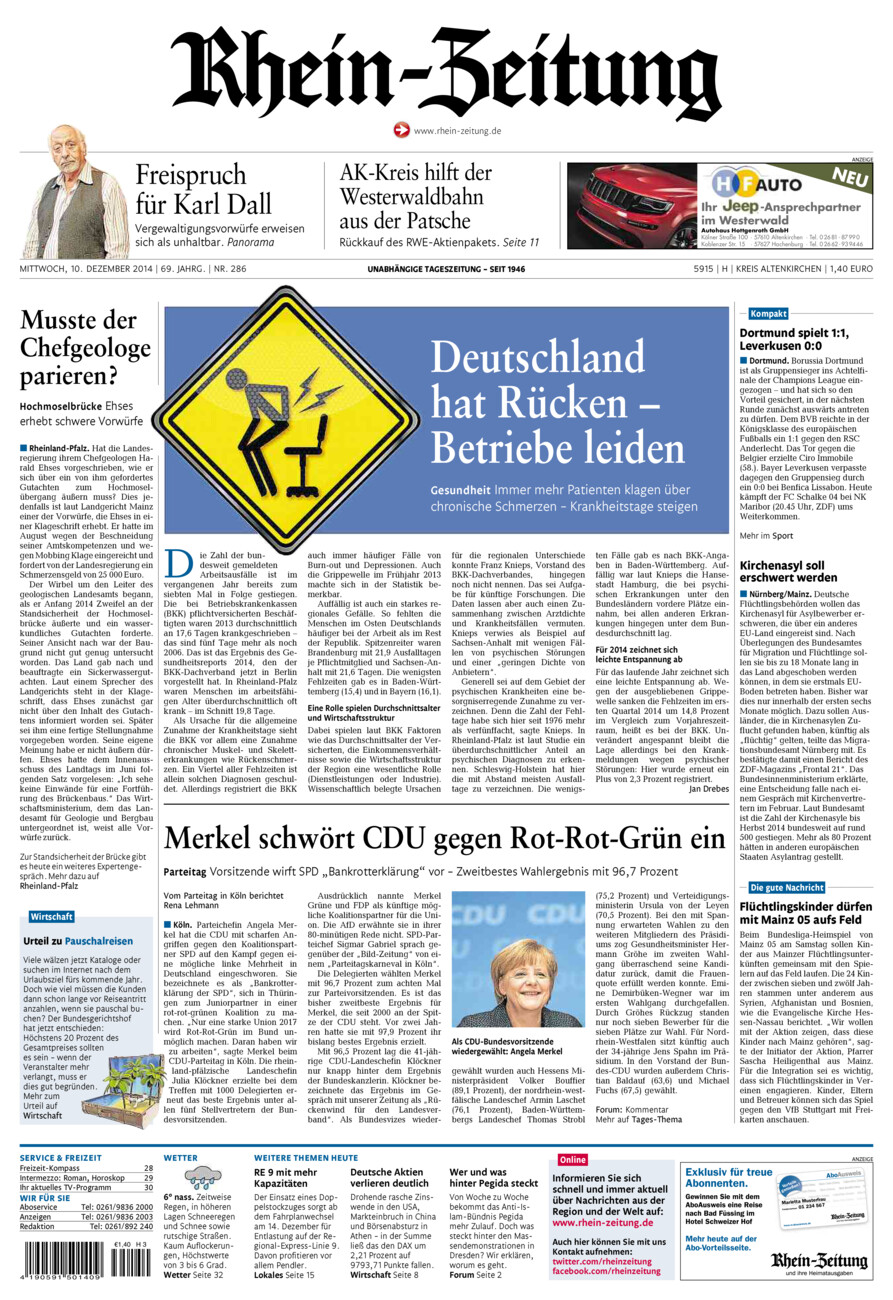 Rhein-Zeitung Kreis Altenkirchen vom Mittwoch, 10.12.2014