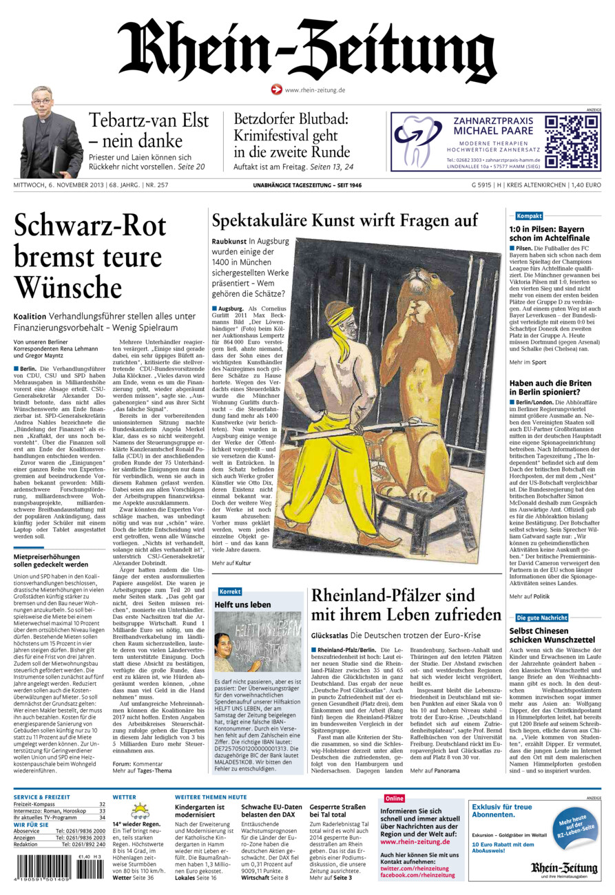 Rhein-Zeitung Kreis Altenkirchen vom Mittwoch, 06.11.2013