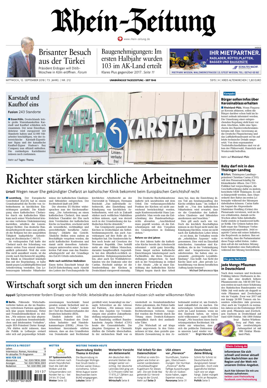 Rhein-Zeitung Kreis Altenkirchen vom Mittwoch, 12.09.2018