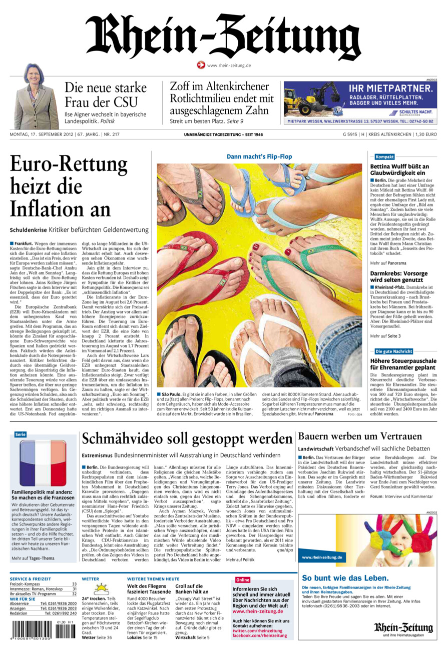 Rhein-Zeitung Kreis Altenkirchen vom Montag, 17.09.2012