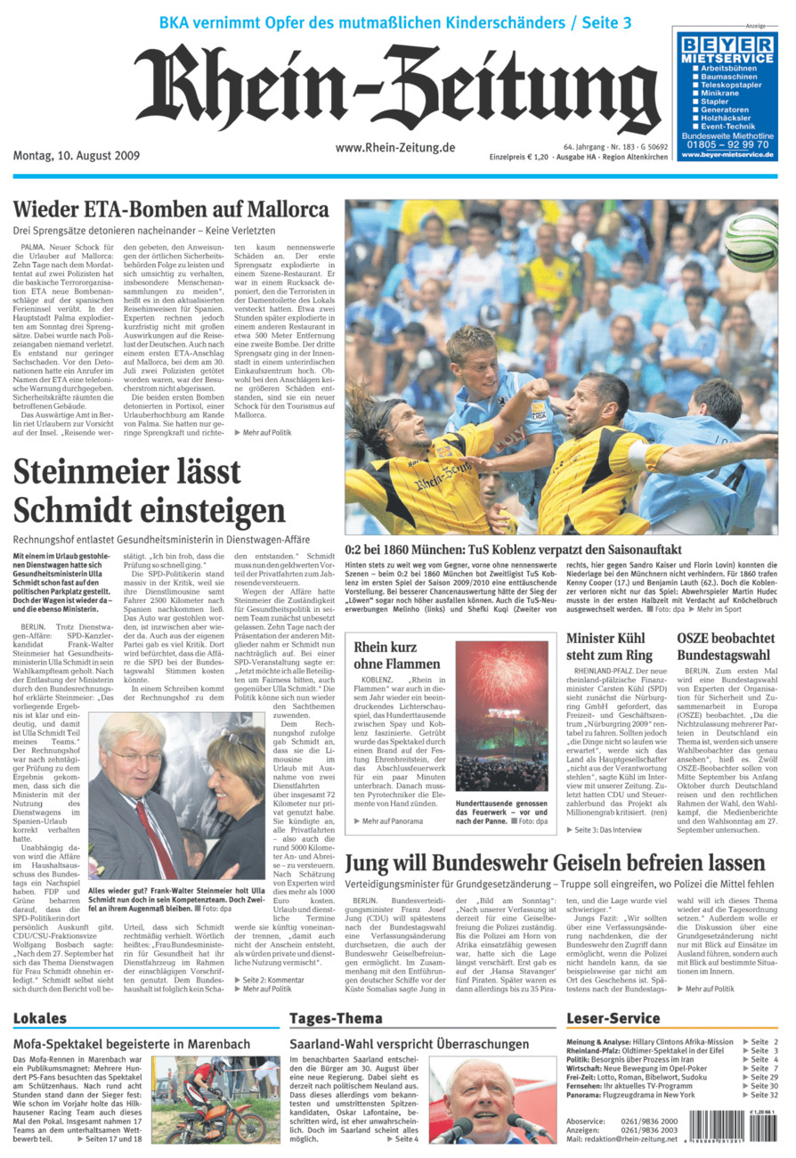 Rhein-Zeitung Kreis Altenkirchen vom Montag, 10.08.2009