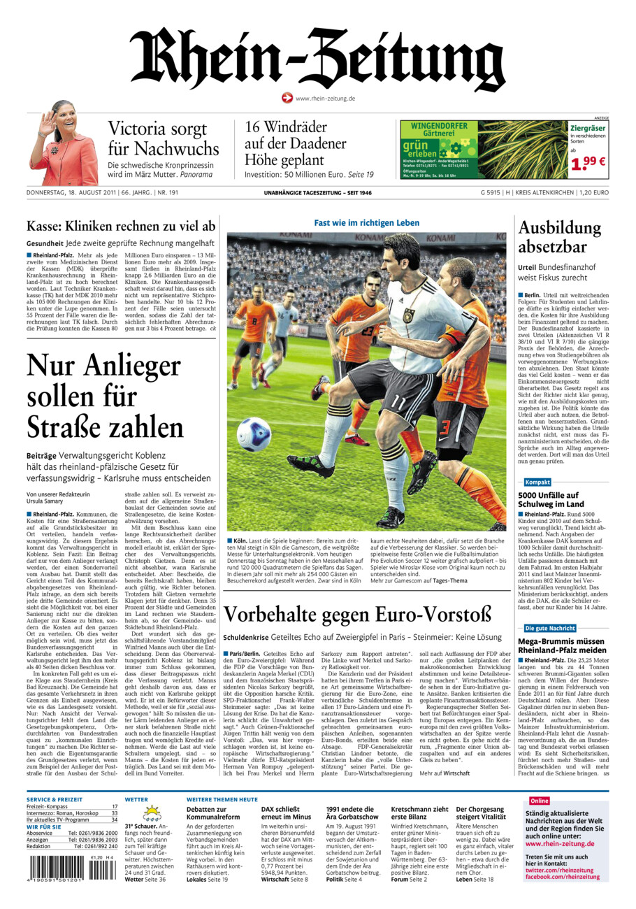 Rhein-Zeitung Kreis Altenkirchen vom Donnerstag, 18.08.2011