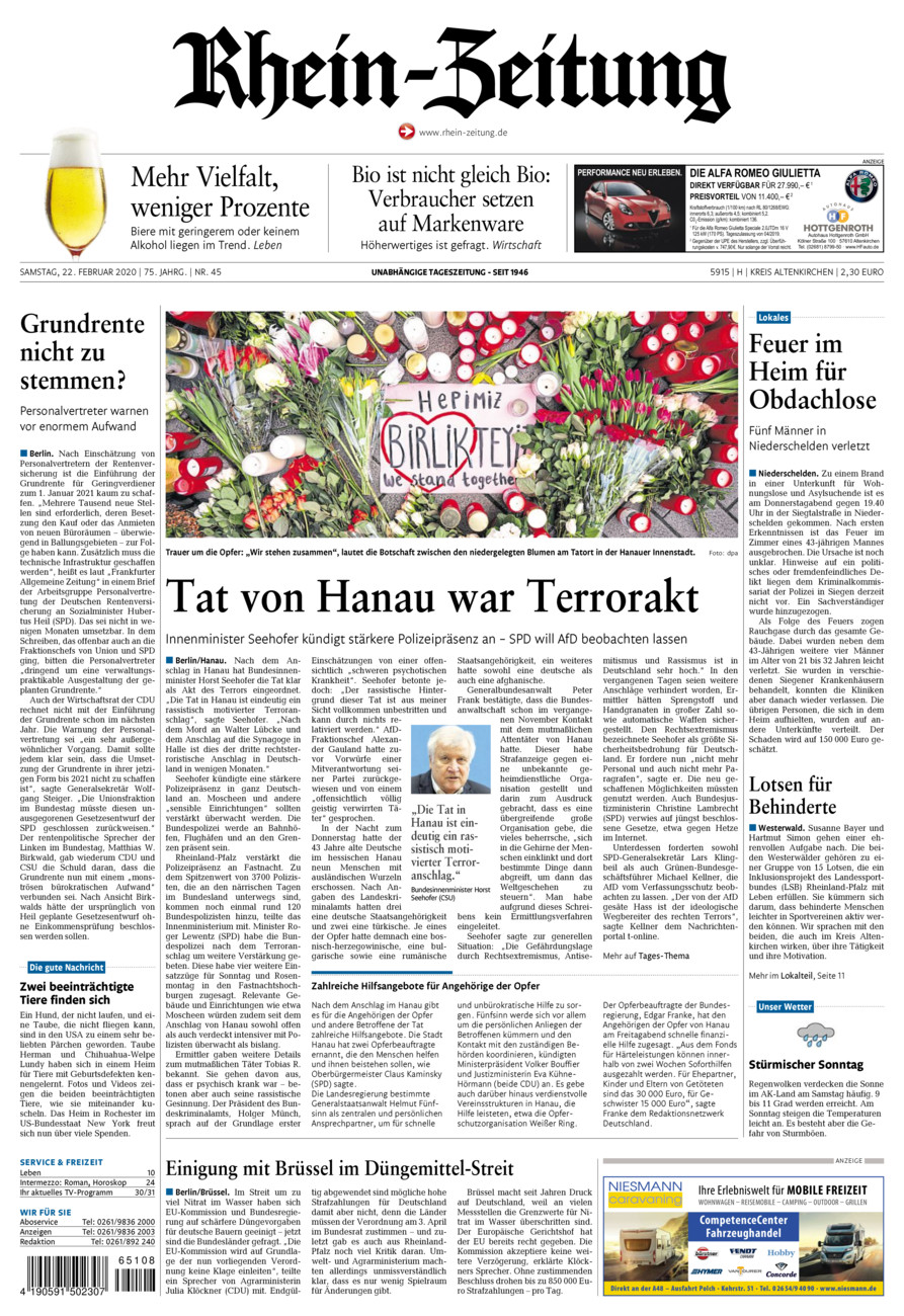 Rhein-Zeitung Kreis Altenkirchen vom Samstag, 22.02.2020