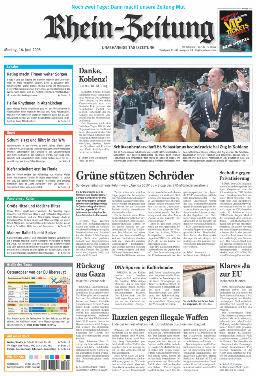 Rhein-Zeitung Kreis Altenkirchen vom Montag, 16.06.2003