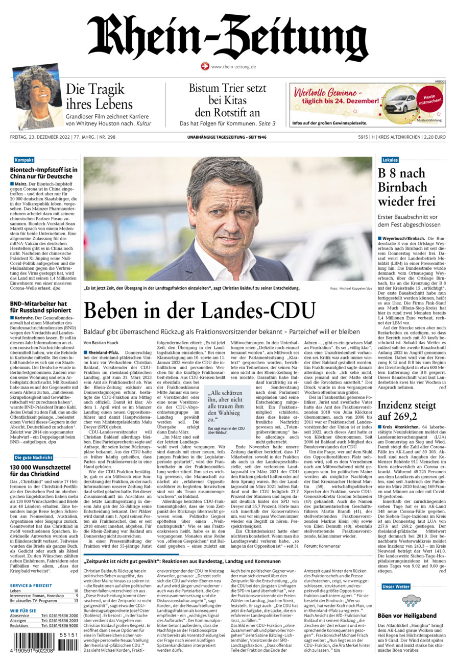 Rhein-Zeitung Kreis Altenkirchen vom Freitag, 23.12.2022