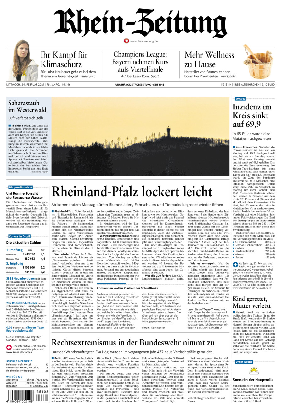 Rhein-Zeitung Kreis Altenkirchen vom Mittwoch, 24.02.2021