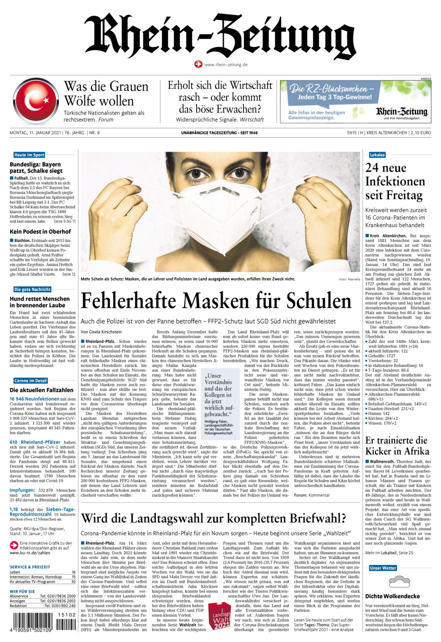 Rhein-Zeitung Kreis Altenkirchen vom Montag, 11.01.2021