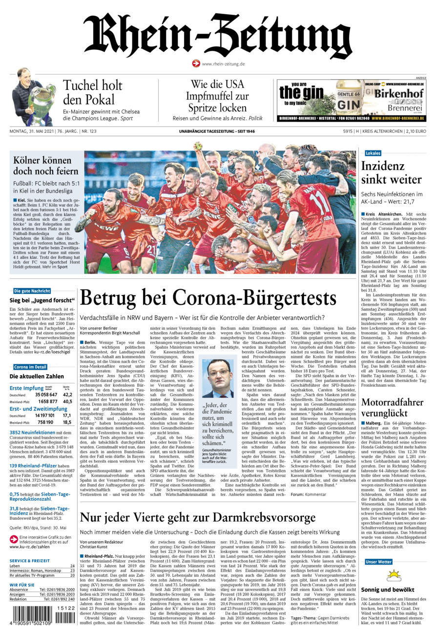 Rhein-Zeitung Kreis Altenkirchen vom Montag, 31.05.2021