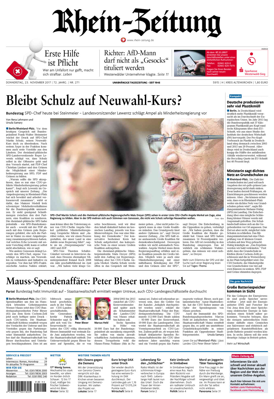 Rhein-Zeitung Kreis Altenkirchen vom Donnerstag, 23.11.2017