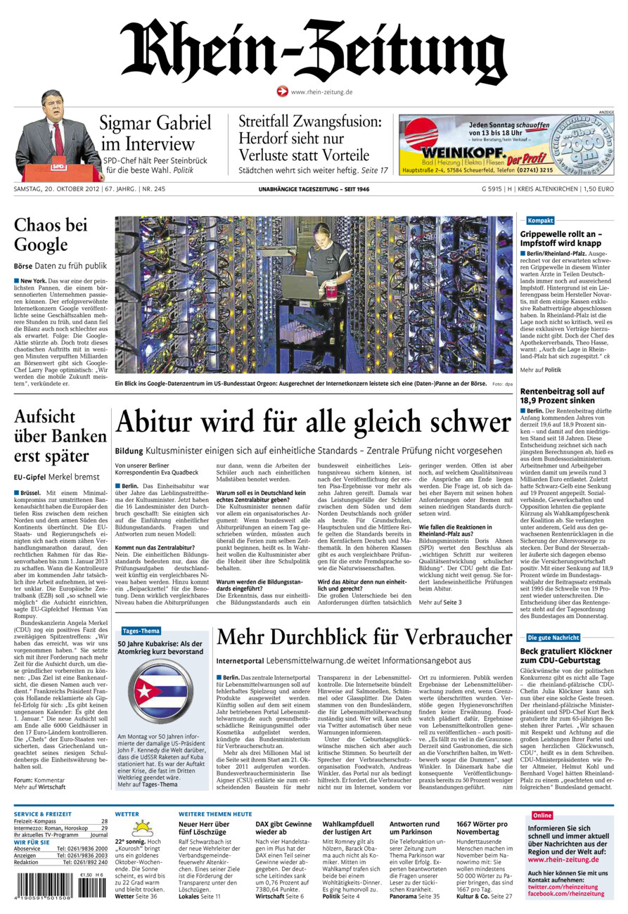 Rhein-Zeitung Kreis Altenkirchen vom Samstag, 20.10.2012