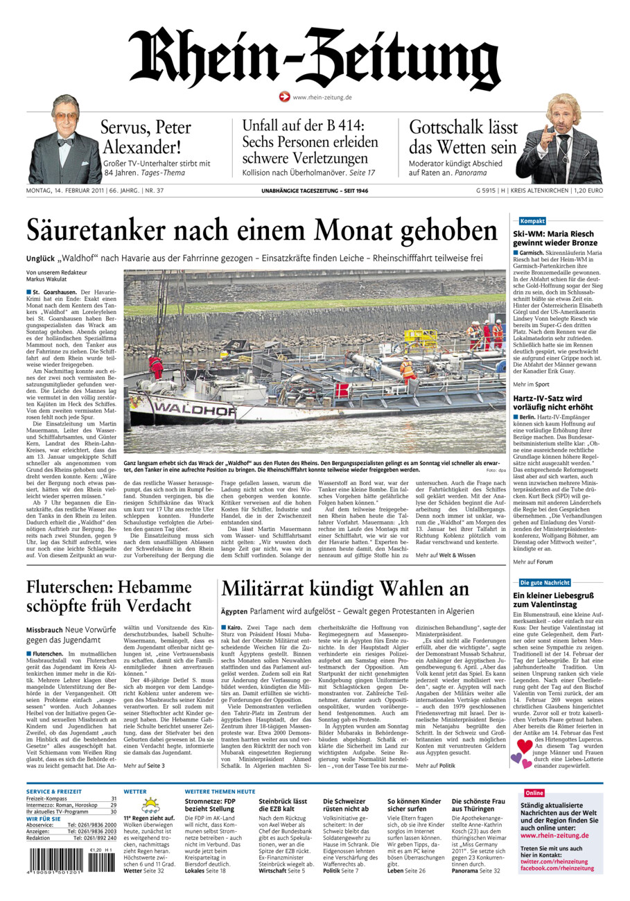 Rhein-Zeitung Kreis Altenkirchen vom Montag, 14.02.2011