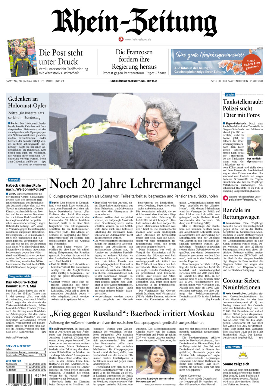 Rhein-Zeitung Kreis Altenkirchen vom Samstag, 28.01.2023