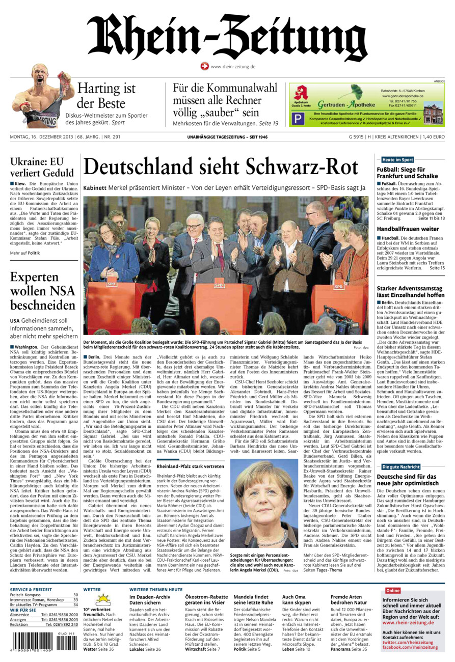 Rhein-Zeitung Kreis Altenkirchen vom Montag, 16.12.2013