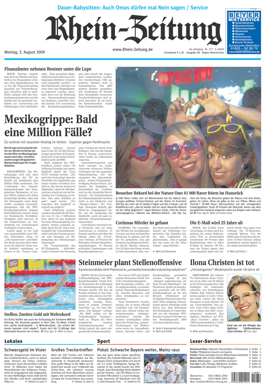 Rhein-Zeitung Kreis Altenkirchen vom Montag, 03.08.2009