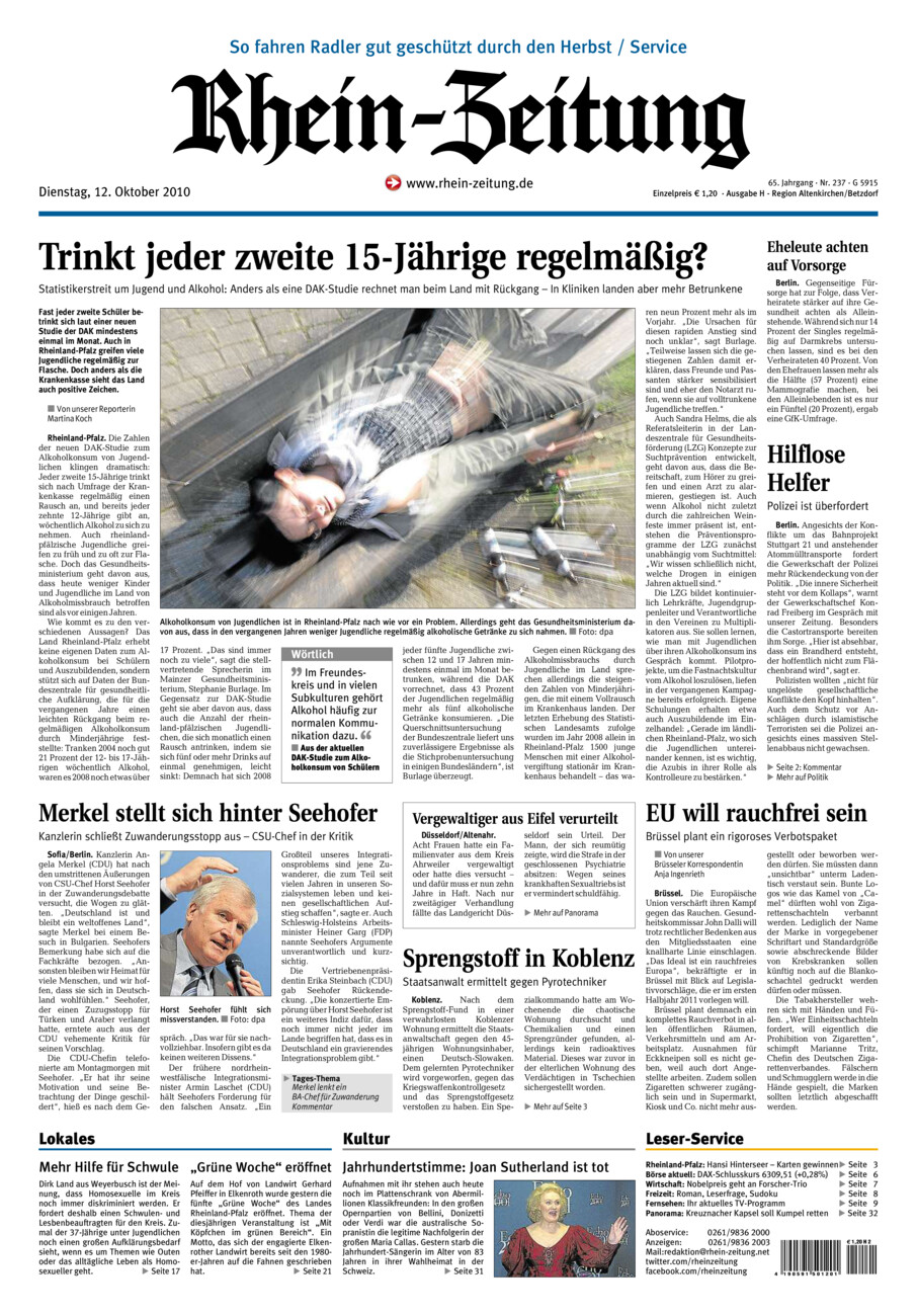 Rhein-Zeitung Kreis Altenkirchen vom Dienstag, 12.10.2010