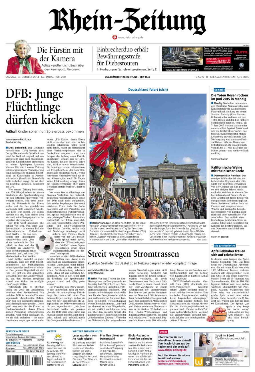 Rhein-Zeitung Kreis Altenkirchen vom Samstag, 04.10.2014