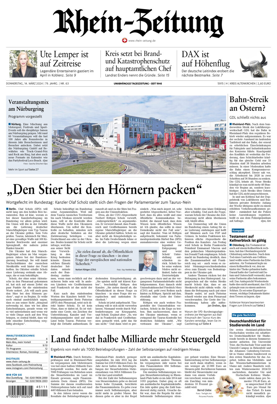 Rhein-Zeitung Kreis Altenkirchen vom Donnerstag, 14.03.2024