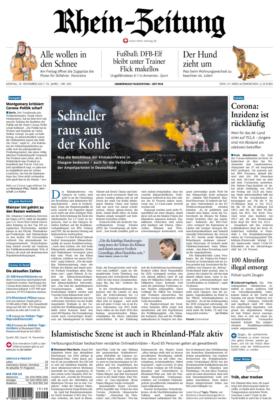 Rhein-Zeitung Kreis Altenkirchen vom Montag, 15.11.2021