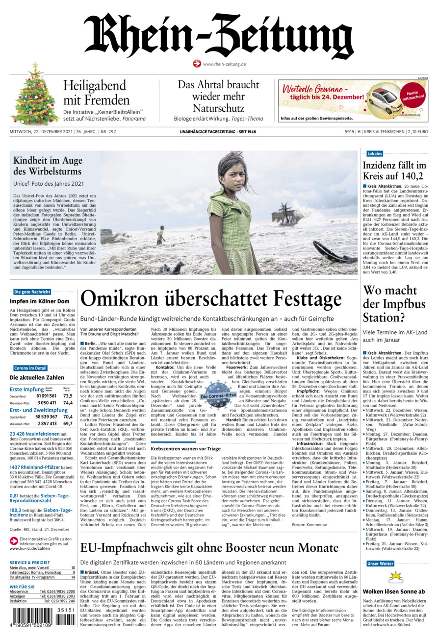 Rhein-Zeitung Kreis Altenkirchen vom Mittwoch, 22.12.2021