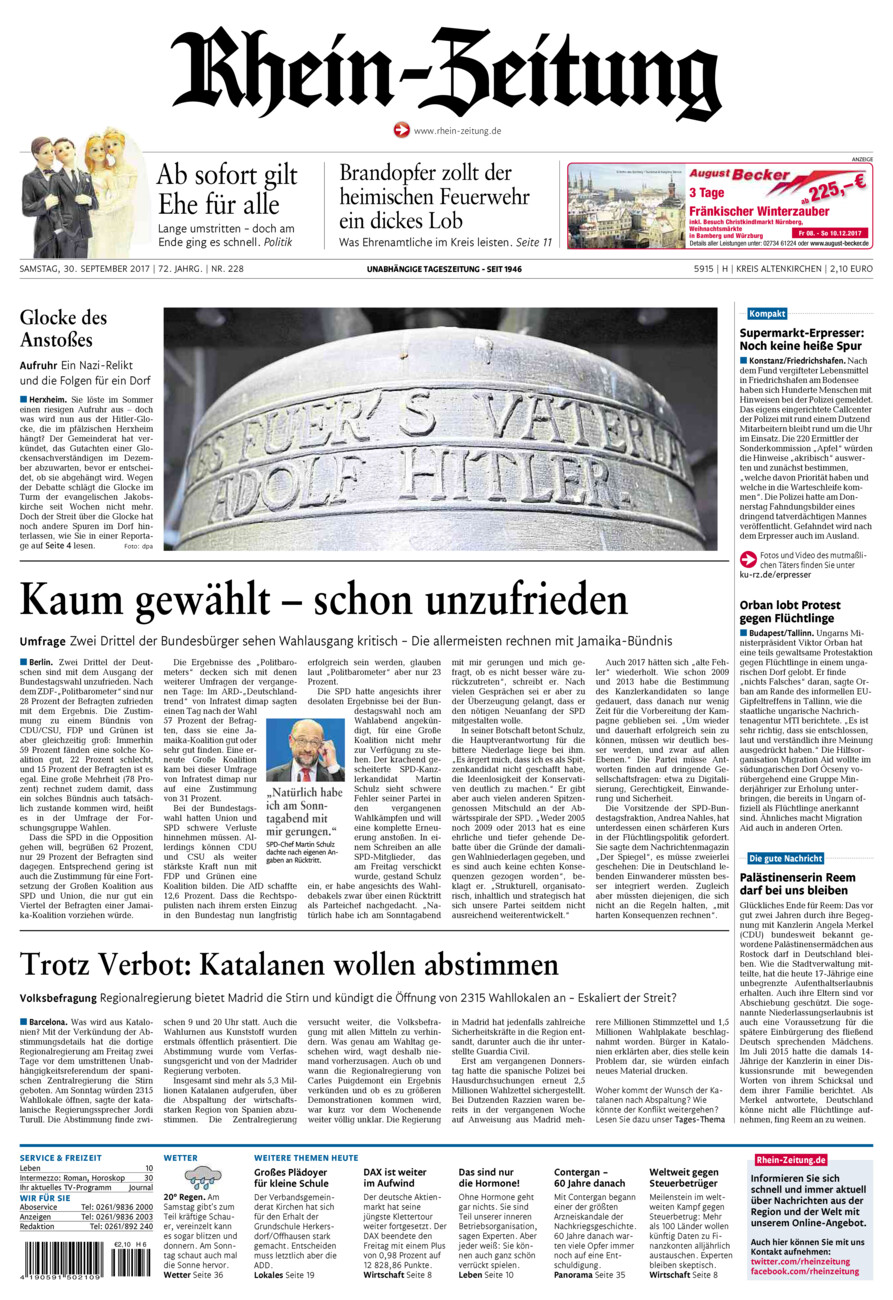 Rhein-Zeitung Kreis Altenkirchen vom Samstag, 30.09.2017
