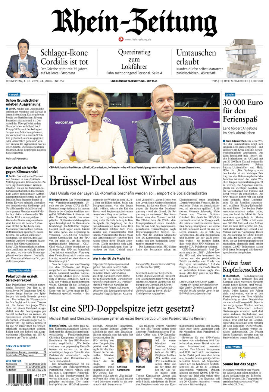 Rhein-Zeitung Kreis Altenkirchen vom Donnerstag, 04.07.2019
