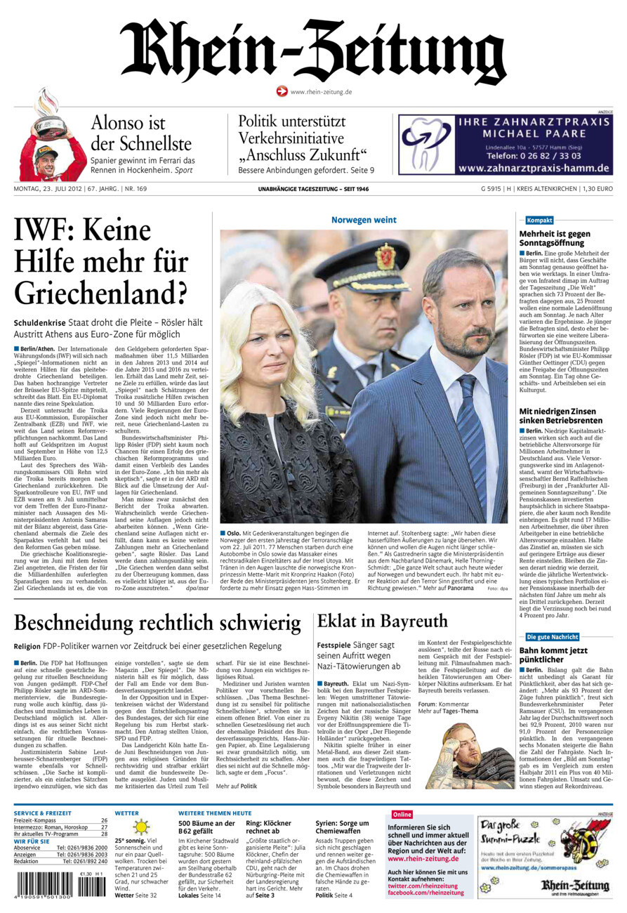 Rhein-Zeitung Kreis Altenkirchen vom Montag, 23.07.2012