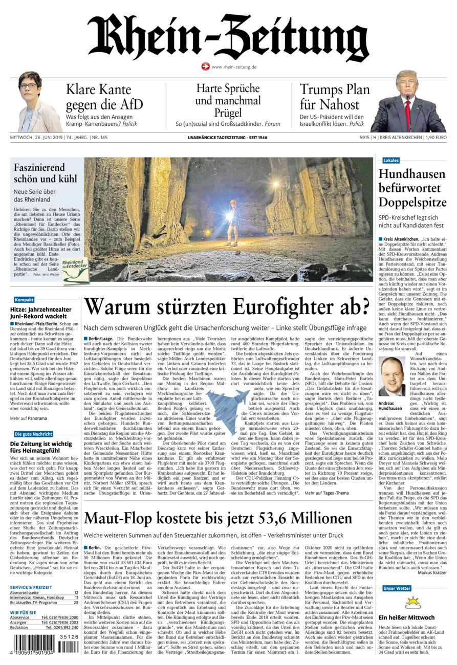 Rhein-Zeitung Kreis Altenkirchen vom Mittwoch, 26.06.2019