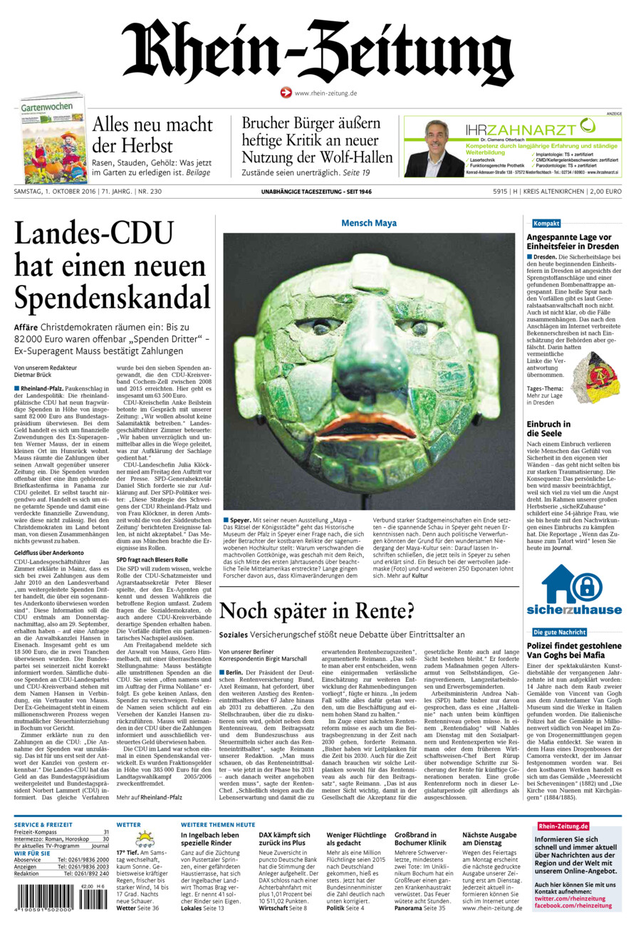Rhein-Zeitung Kreis Altenkirchen vom Samstag, 01.10.2016
