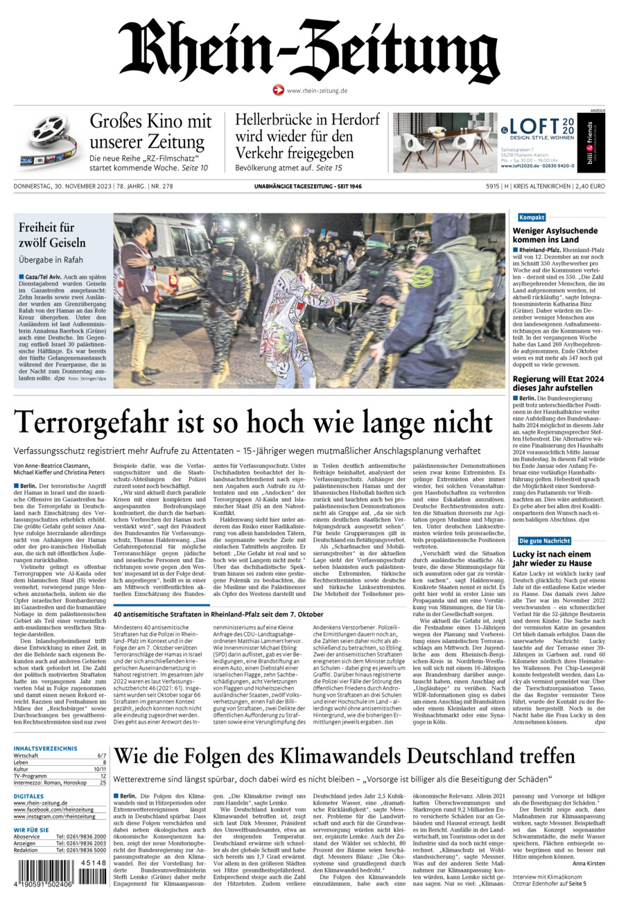 Rhein-Zeitung Kreis Altenkirchen vom Donnerstag, 30.11.2023