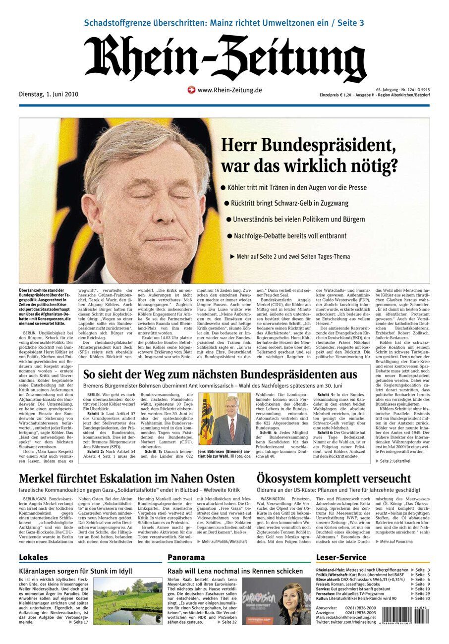 Rhein-Zeitung Kreis Altenkirchen vom Dienstag, 01.06.2010