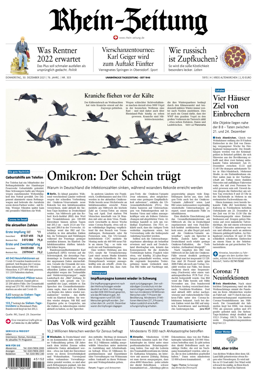 Rhein-Zeitung Kreis Altenkirchen vom Donnerstag, 30.12.2021