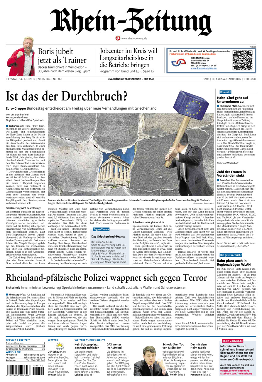 Rhein-Zeitung Kreis Altenkirchen vom Dienstag, 14.07.2015