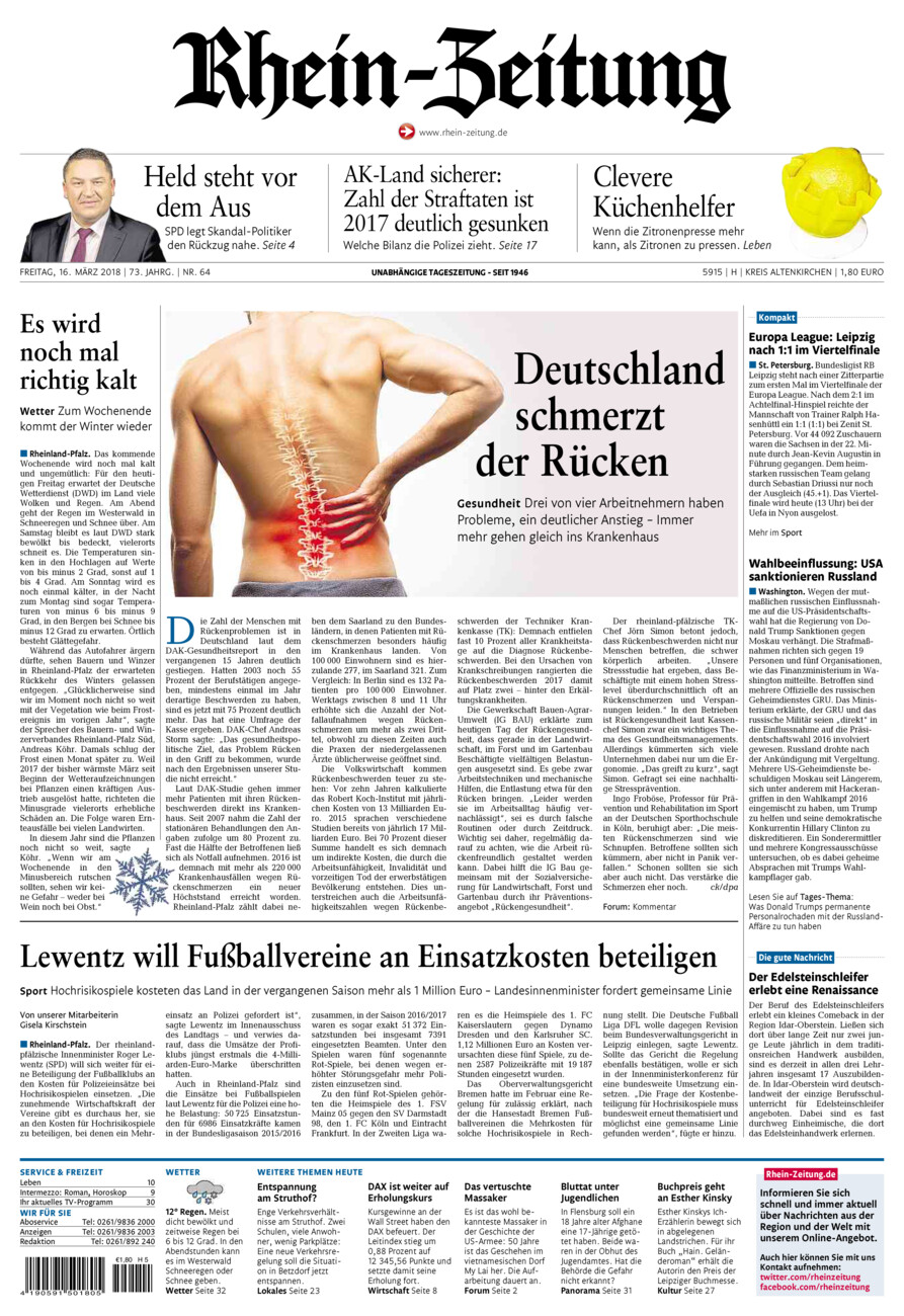 Rhein-Zeitung Kreis Altenkirchen vom Freitag, 16.03.2018