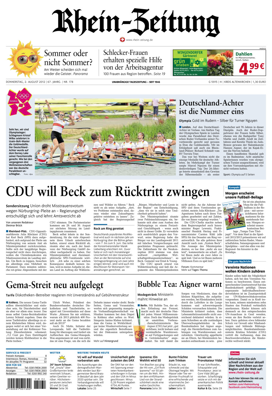 Rhein-Zeitung Kreis Altenkirchen vom Donnerstag, 02.08.2012