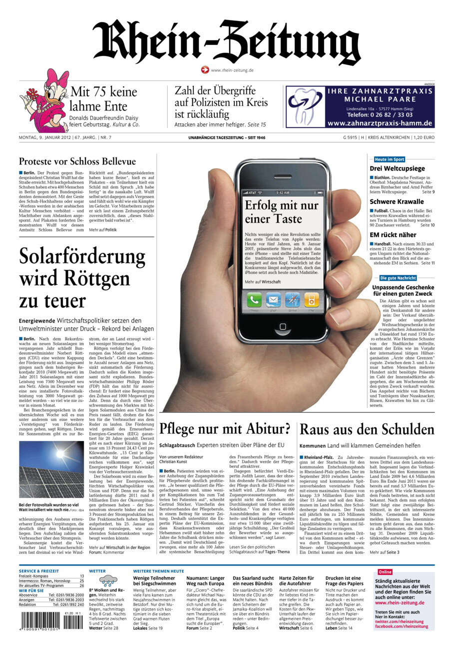 Rhein-Zeitung Kreis Altenkirchen vom Montag, 09.01.2012