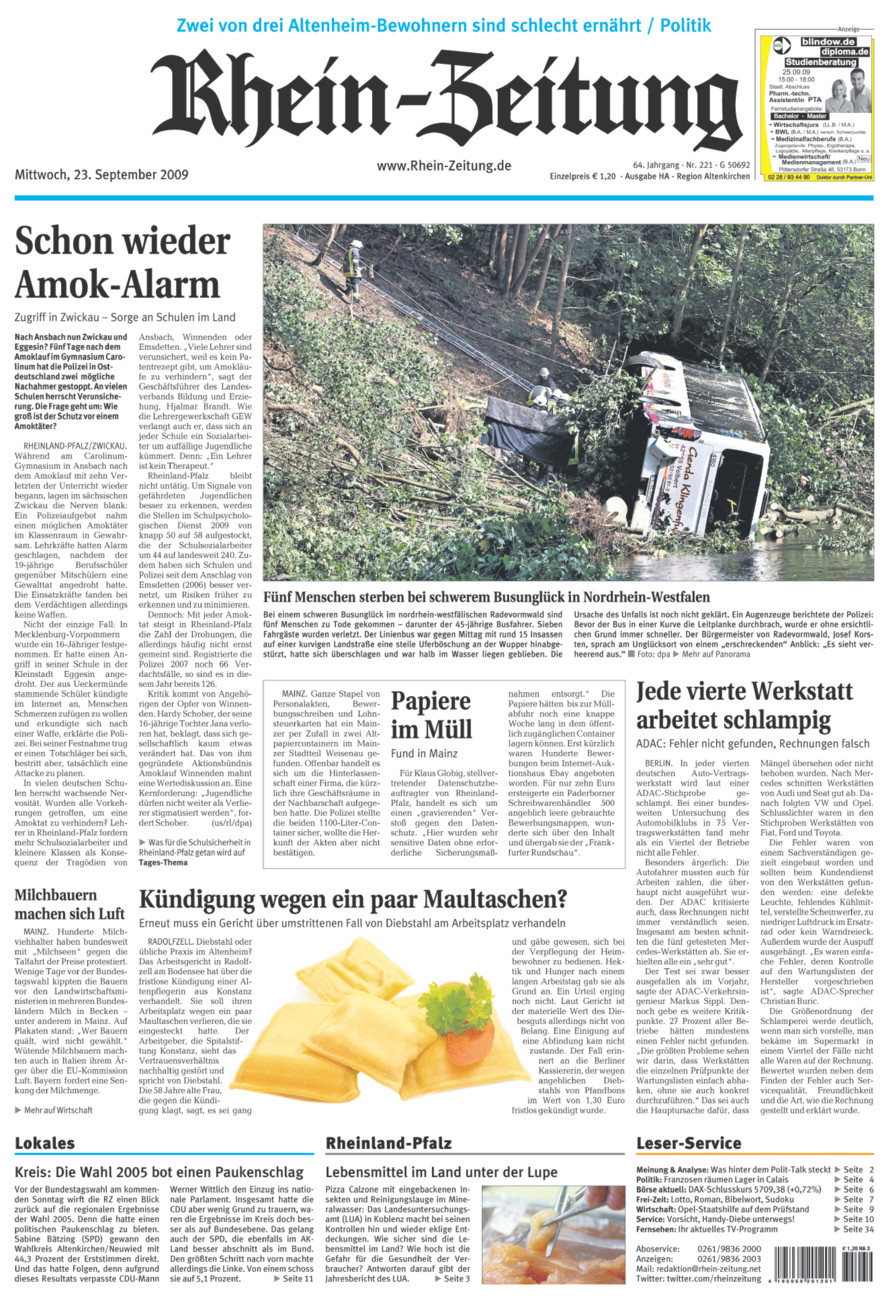 Rhein-Zeitung Kreis Altenkirchen vom Mittwoch, 23.09.2009