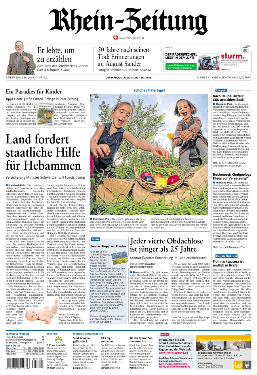 Rhein-Zeitung Kreis Altenkirchen vom Samstag, 19.04.2014