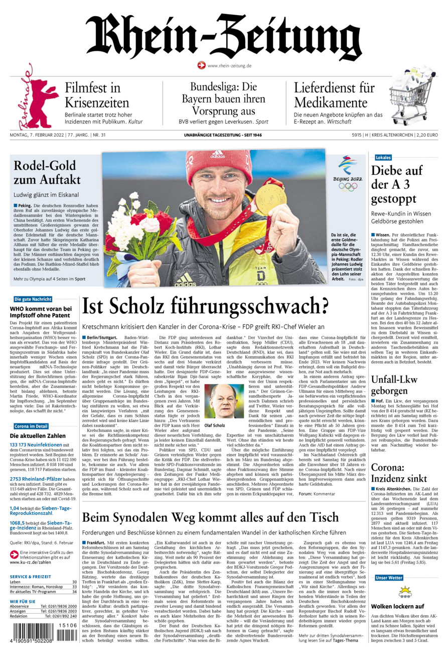 Rhein-Zeitung Kreis Altenkirchen vom Montag, 07.02.2022