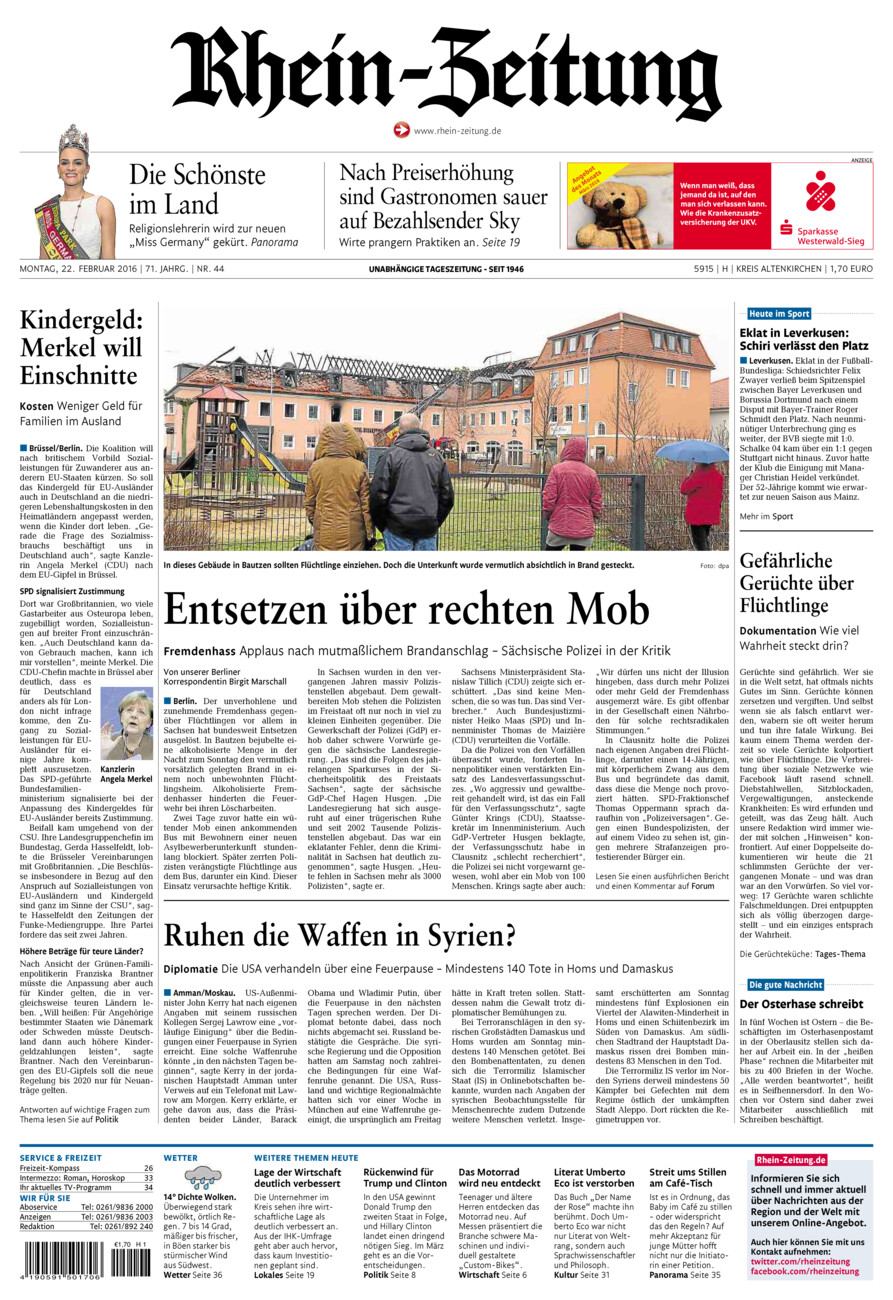 Rhein-Zeitung Kreis Altenkirchen vom Montag, 22.02.2016