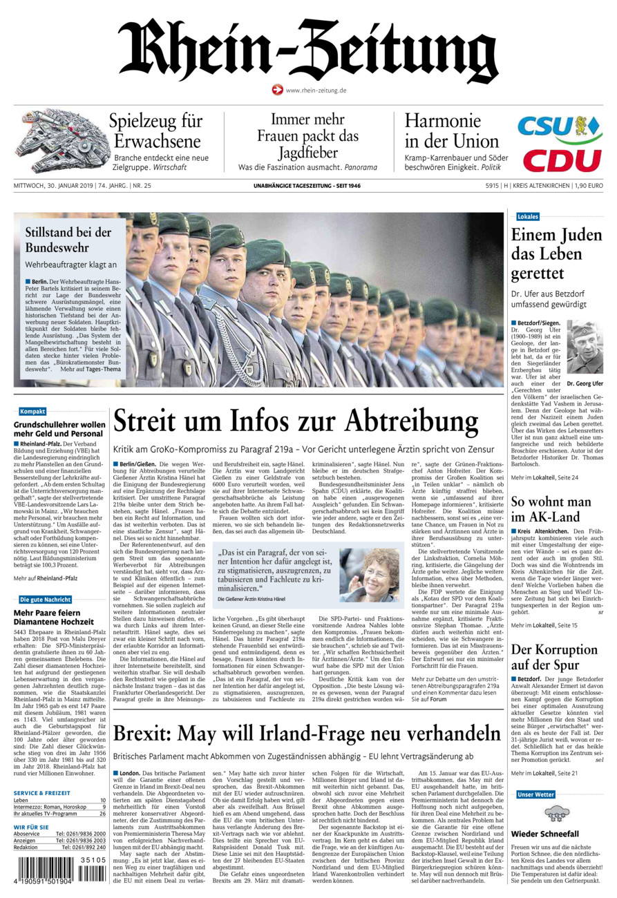 Rhein-Zeitung Kreis Altenkirchen vom Mittwoch, 30.01.2019