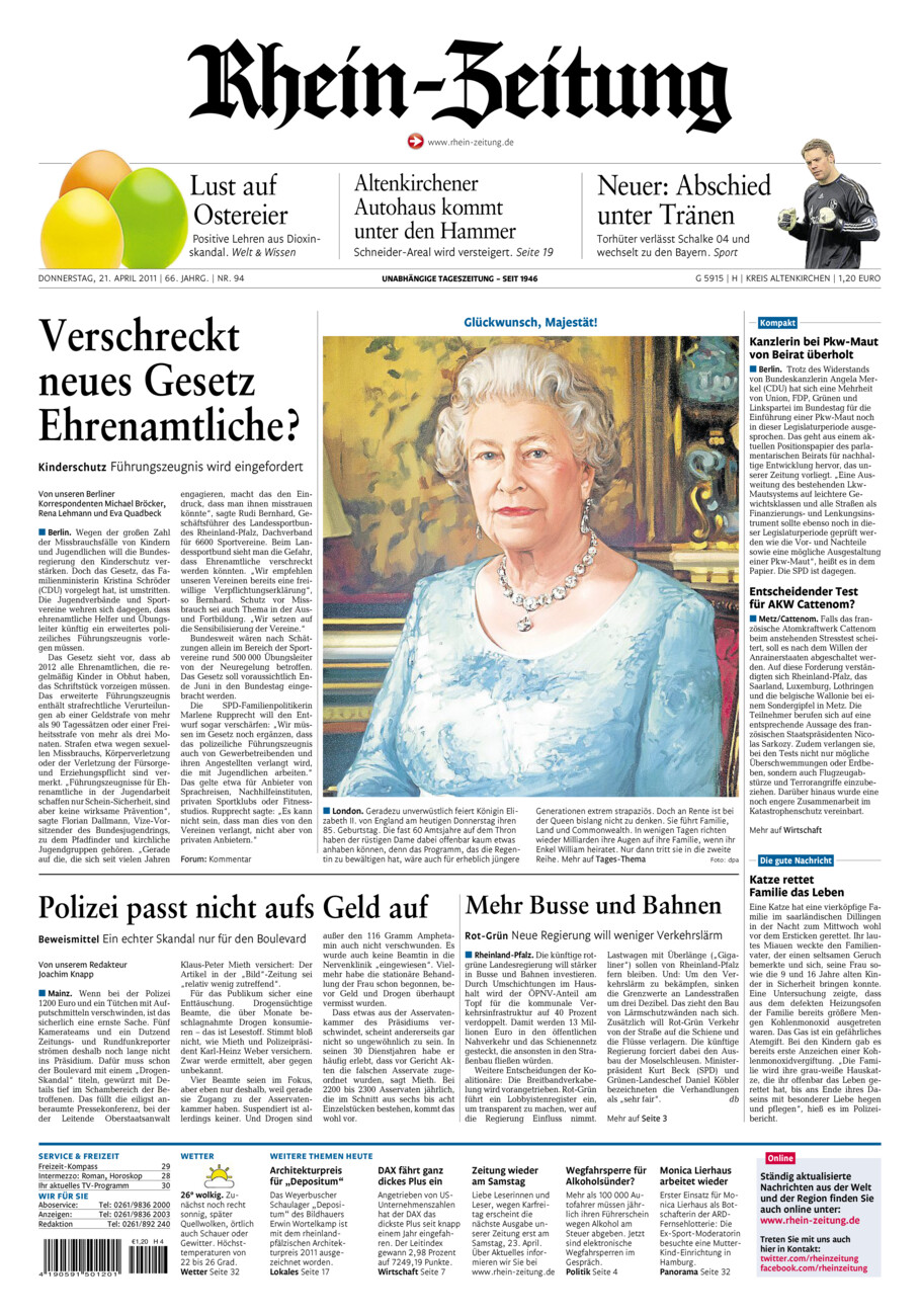 Rhein-Zeitung Kreis Altenkirchen vom Donnerstag, 21.04.2011