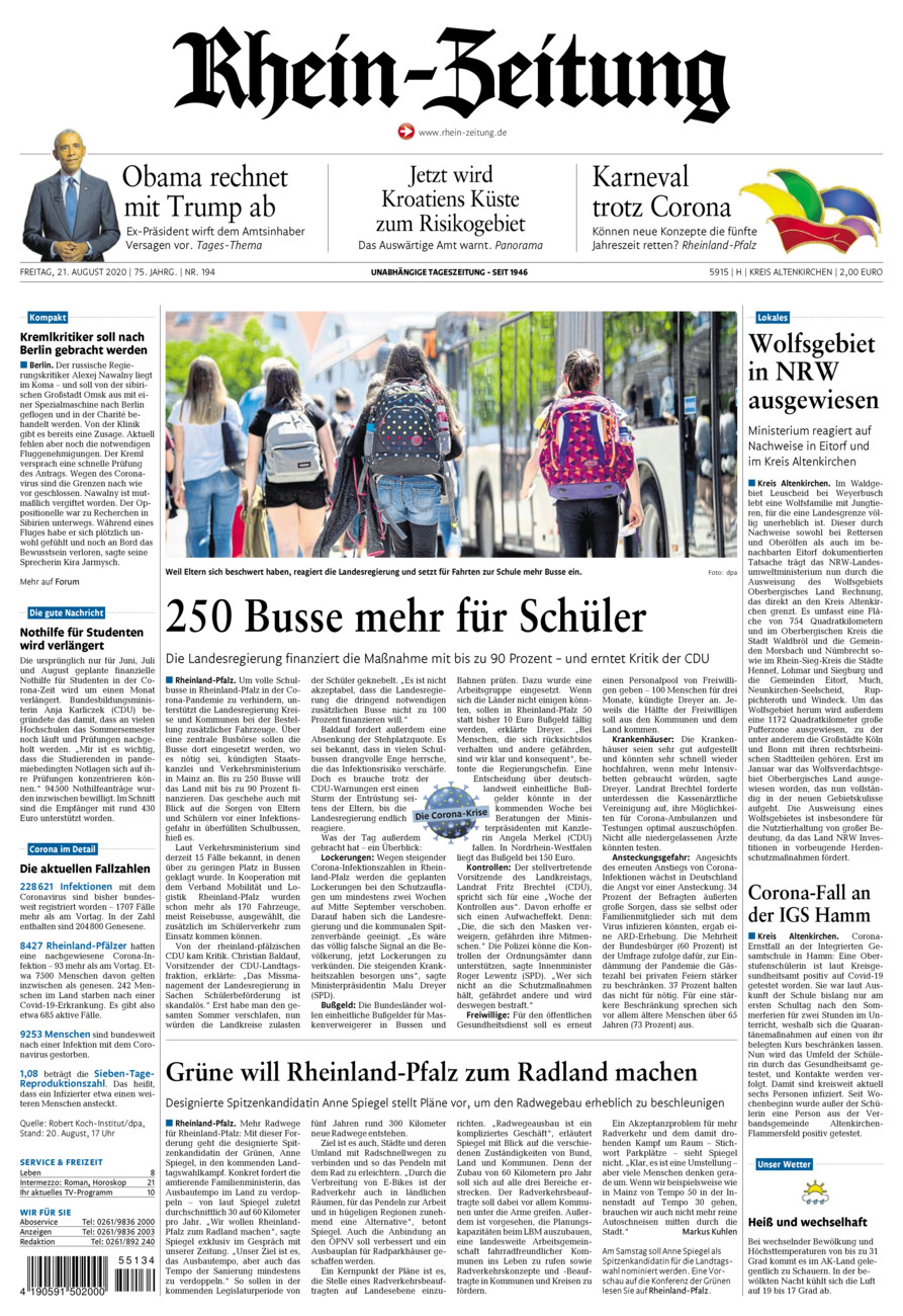 Rhein-Zeitung Kreis Altenkirchen vom Freitag, 21.08.2020