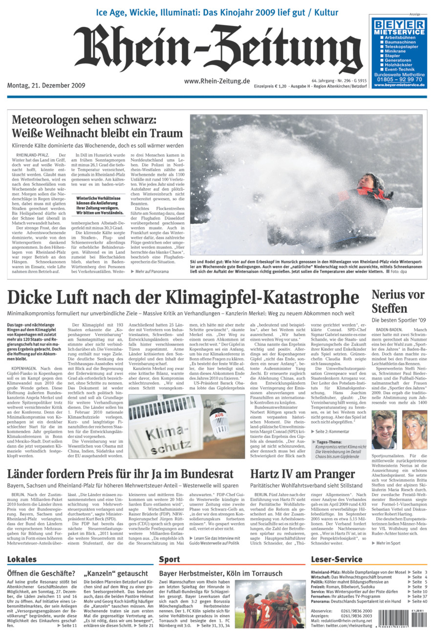 Rhein-Zeitung Kreis Altenkirchen vom Montag, 21.12.2009